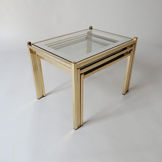 Vintage Nesting Coffee Tables in Gold-Tone Metal and Mirror, 1970s, Set of 3 For Sale - Image 10 of 12