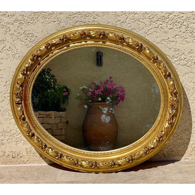 Gold Louis XVI Style Oval Mirror For Sale - Image 8 of 12