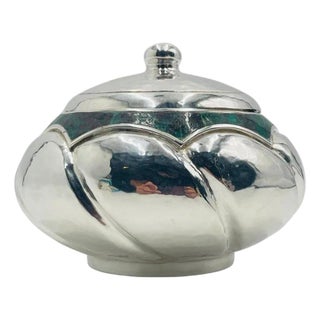 1960s Los Castillo Taxco Malachite Inlay Covered Bowl Mexican Silversmithing For Sale