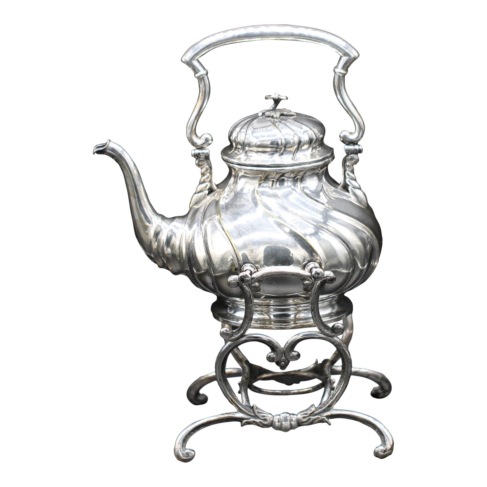 Large Early Victorian Silver Plated Tea Kettle on Stand Circa 1850