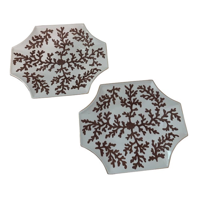 MidCentury Chinese Export Large Porcelain Plates With Coral Reef Design - a Pair For Sale