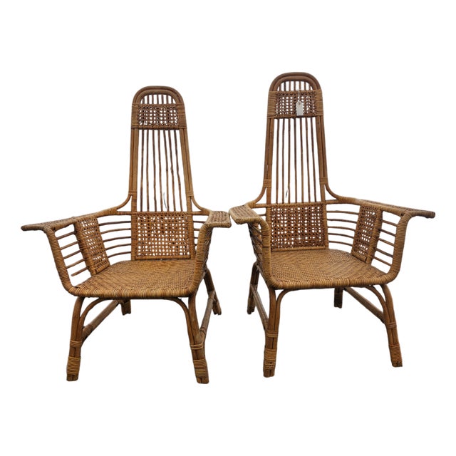Pair of Wicker Chairs Form 1960 Attributed to Russel Wright For Sale