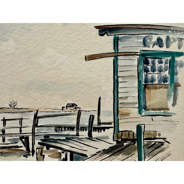 Rustic Henry Emil Salloch Original Watercolor on Paper Freeport, Long Island. 1953. For Sale - Image 3 of 7