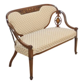 Marquetry Inlaid Mahogany Settee, 1890s For Sale