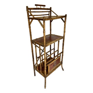 Vintage Scorched Bamboo Etagere/Bookshelf/Magazine Rack For Sale