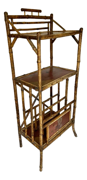 Vintage Scorched Bamboo Etagere/Bookshelf/Magazine Rack