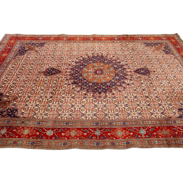 1960s Persian Mashad Handmade Beige Wool Rug With Rosette Motif For Sale In New York - Image 6 of 9