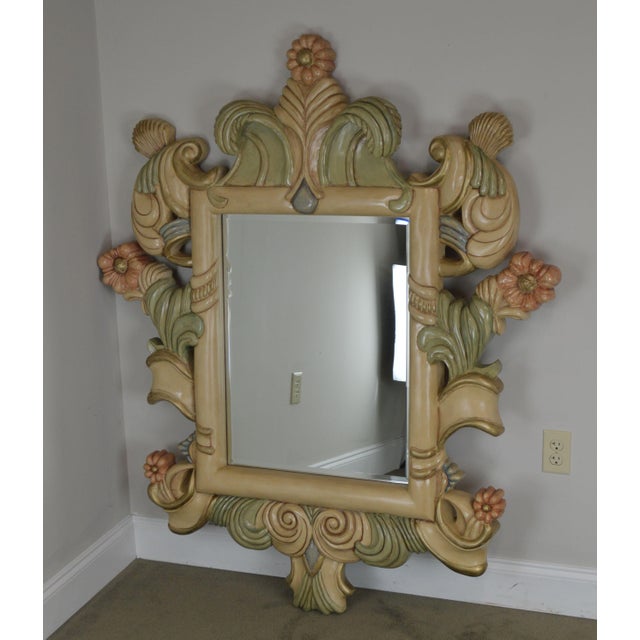Quality Hand Painted Large Carved Wood Frame Beveled Wall Mirror