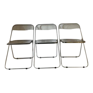 1980s Castelli Plia Folding Chairs in Lucite and Chrome - a Set of 3