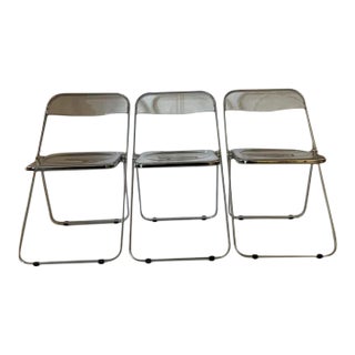 Castelli Plia Folding Chairs in Lucite and Chrome - A Set of 3 For Sale
