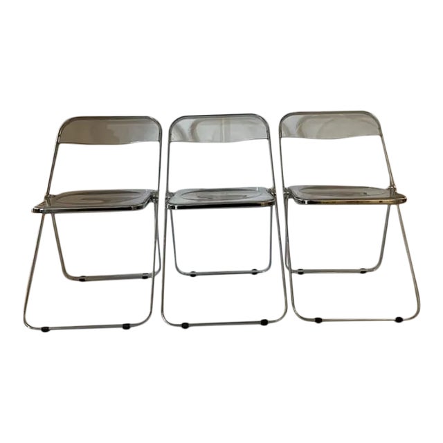 Castelli Plia Folding Chairs in Lucite and Chrome - A Set of 3 For Sale