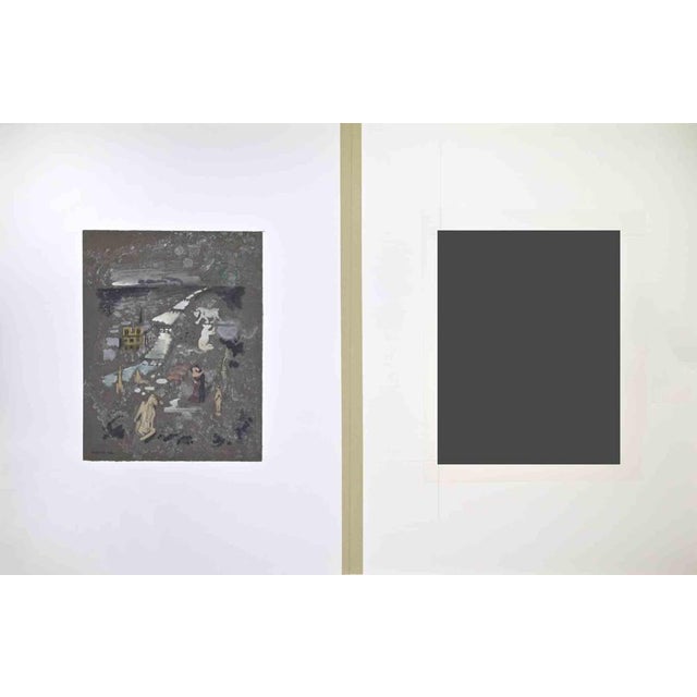 Composition is a drawing realized in the Mid-20th Century. Tempera on paper. Good condition. Monogramme. This piece is...