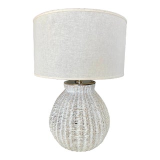 White Washed Wicker Basket Lamp With Chrome Fittings For Sale