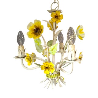 French Toleware Floral Chandelier, 1970s For Sale