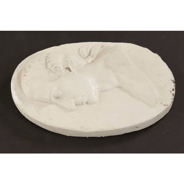 Neoclassical 19th Century Neoclassical Painted Marble Relief Portrait Oval Plaque For Sale - Image 3 of 7