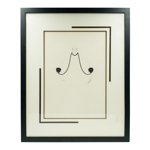 1970s Art Deco Figurative Etching Numbered 188/300 and Pencil Signed by Erte, Framed For Sale