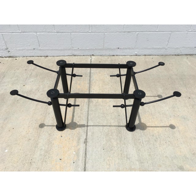 Late 20th Century Sculptural Postmodern Memphis-Style Coffee Table With Matte Black Steel Base & Glass Top - Pacific Design Center Provenance For Sale - Image 5 of 11