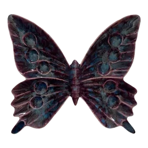 1969 Ceramic Butterfly Catchall, in Purple and Blue Tones, Signed and Dated