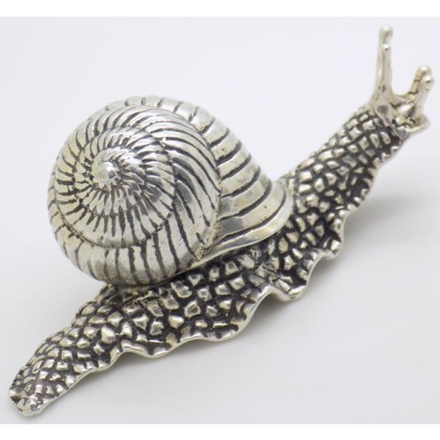Italian Vintage Italian Genuine Silver 800 Real Size Snail Figurine Vicenza Detailed Rare Decor For Sale - Image 3 of 11