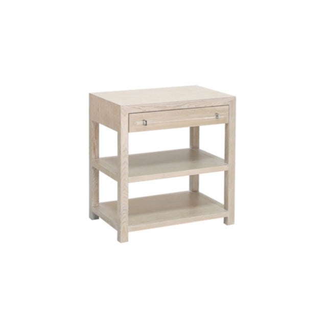 Contemporary Matthew Izzo Home Garbo Cerused Oak Two Drawer Side Table With Acrylic and Brass Bar Handles And For Sale - Image 3 of 6