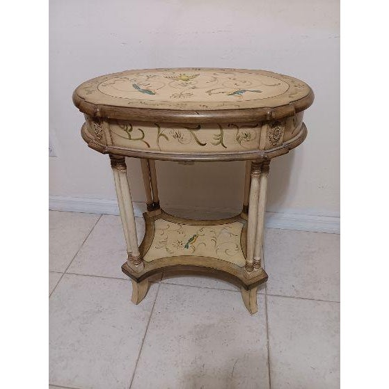 Beige 1980s Decorative French Style Accent Table Featuring Hand Painted Details One Drawer For Sale - Image 8 of 8
