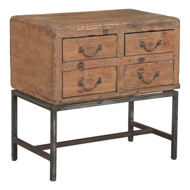 Vintage Indian Teakwood 4-Drawer Chest on Iron Legs For Sale