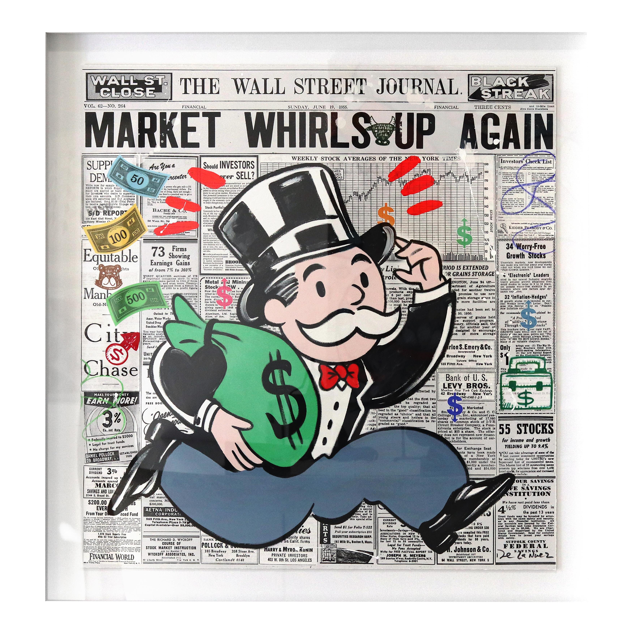 Market Whirls Up Again - Framed Figurative Monopoly Pop Painting