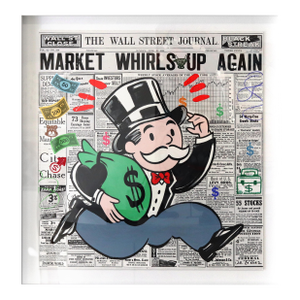 Market Whirls Up Again - Framed Figurative Monopoly Pop Painting Original Artwork by Nelson De La Nuez