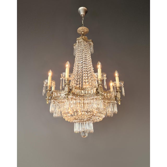 1930s Art Deco Crystal Chandelier Silver Serpentine Form Restored Antique Brass For Sale - Image 9 of 16