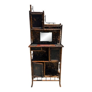 Antique Regency Chinoiserie Bamboo Whatnot Cabinet Bookcase For Sale