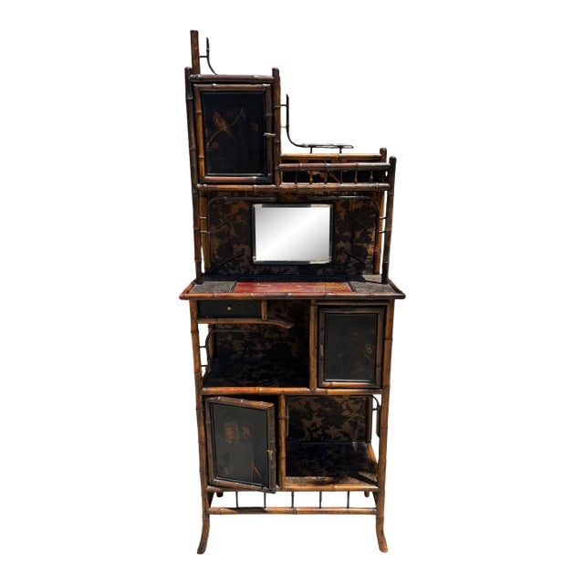 Antique Regency Chinoiserie Bamboo Whatnot Cabinet Bookcase For Sale