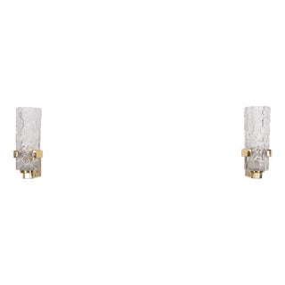 Brutalist Wall Sconces in Brass and Glass, 1970s, Set of 2 For Sale