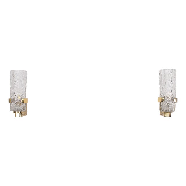 Brutalist Wall Sconces in Brass and Glass, 1970s, Set of 2 For Sale