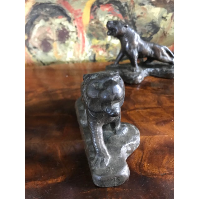 1920s Bronze Tiger Armor Bronze Company Aged Patina Bookends Set of 2