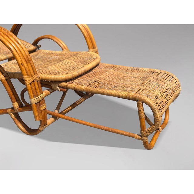 Mid-Century Italian Bamboo & Rattan Chaise Longue Sun Lounger, 1950 For Sale - Image 8 of 12
