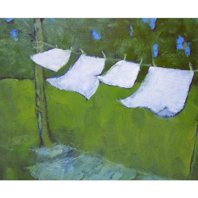 2020s Backyard Clothesline Lynne French Laundry Landscape O/C 8x10 Art Painting For Sale - Image 5 of 6