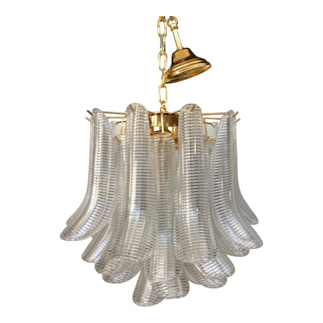 Contemporary Mazzega Style Murano Glass "Selle" Chandelier Gold 24k metal frame. chandelier diameter 50 cm = 19.7 "...
