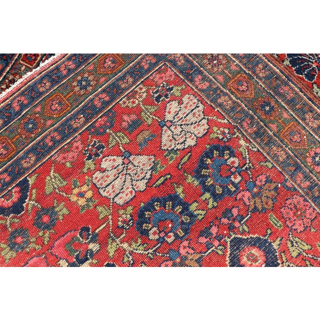 Antique Persian Bidjar Rug With Red Field and Bold Blue Floral Design 4'5 X 6'5 For Sale - Image 12 of 12