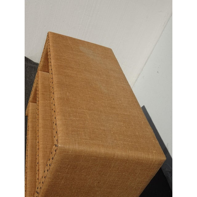Brown Modern Golden Brown Burlap Bookcase W Decorative Nails For Sale - Image 8 of 15