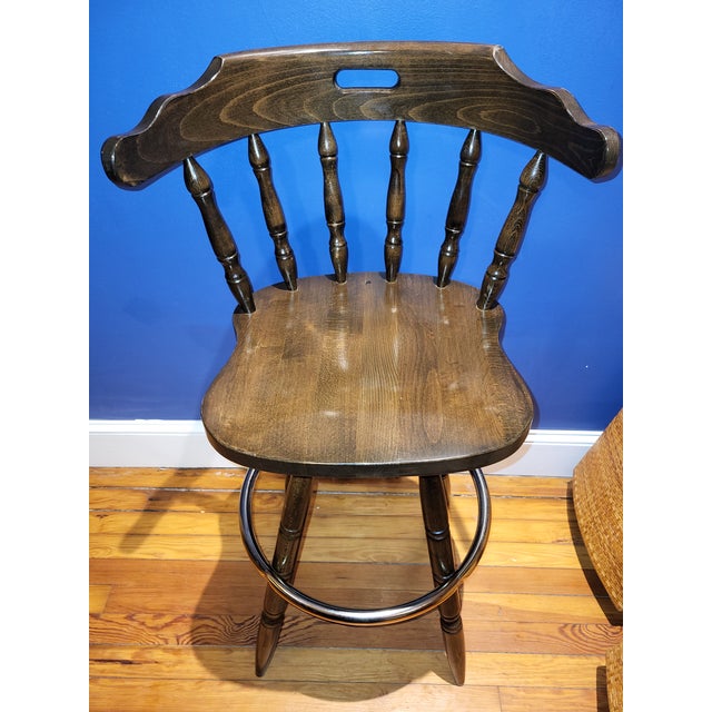 Pair of Vintage 1970s Oak Bar Height Swivel Captain's Stools Chairish