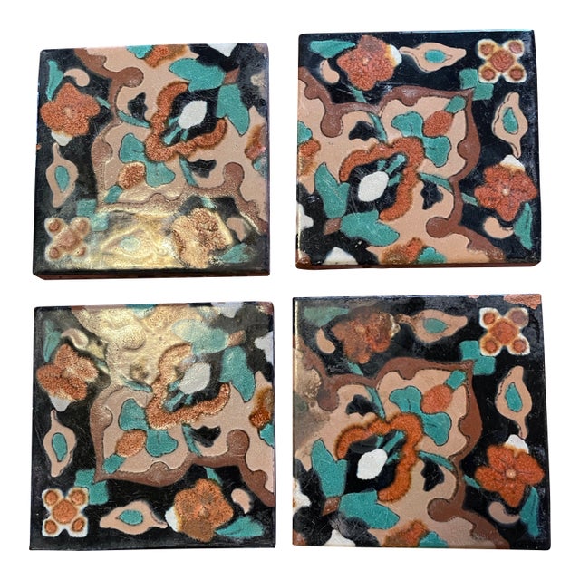 Taylor Vintage Tile California Spanish Revival Tiles Set of 4 For Sale