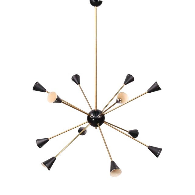 Vintage Sputnik Ceiling Lamp in Brass, 1950s For Sale