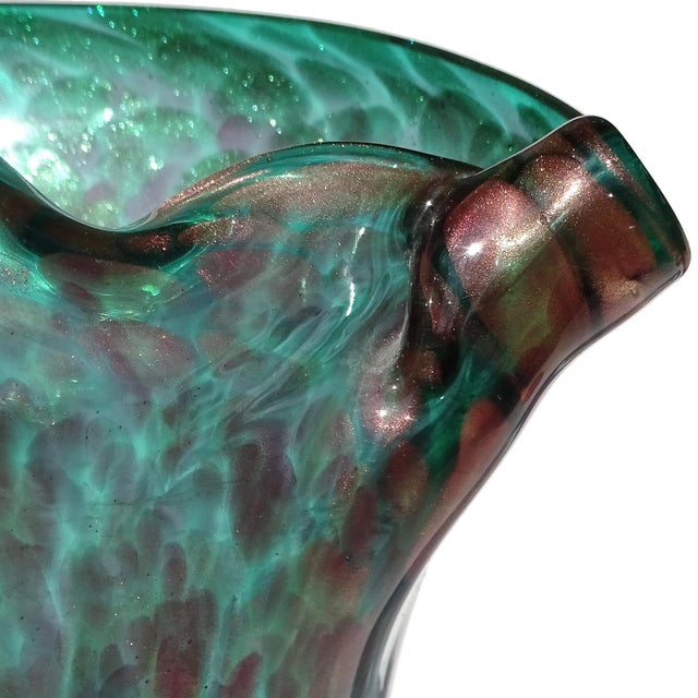 Vintage Murano Fratelli Toso Copper Red Aventurine Amethyst Green Italian Art Glass Flower Vase For Sale In Orlando - Image 6 of 10