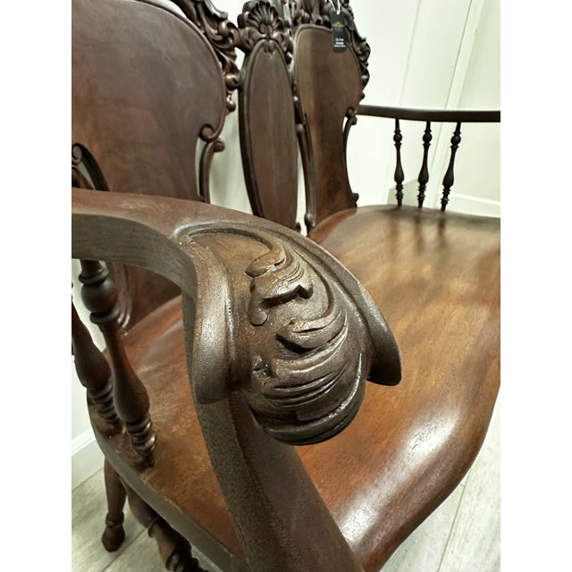 Victorian Antique Victorian Mahogany Griffin-Carved Settee – Circa 1890–1910 For Sale - Image 3 of 6
