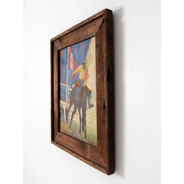 Blue Vintage Rodeo Oil Painting For Sale - Image 8 of 11