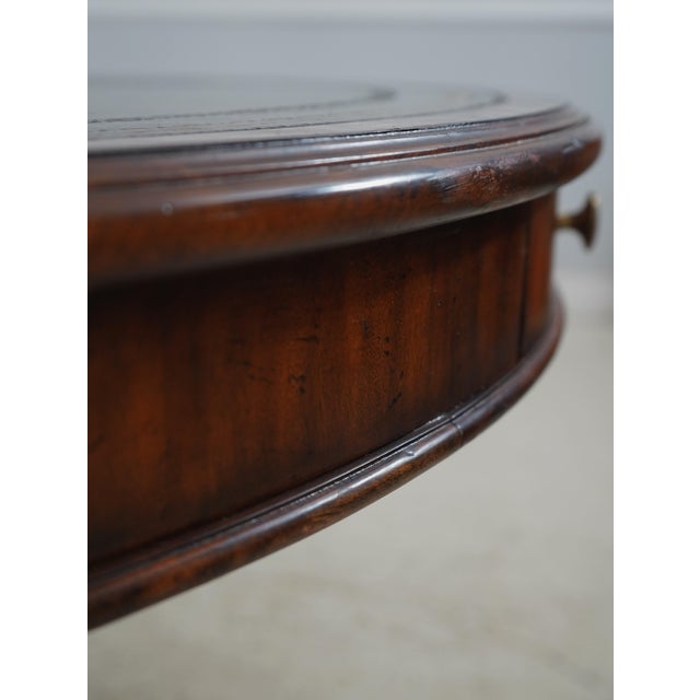 1990s Maitland Smith Round Mahogany Leather Top Center Table For Sale - Image 13 of 18