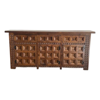 Spanish Solid Wood Brutalist Sideboard, 1960s For Sale