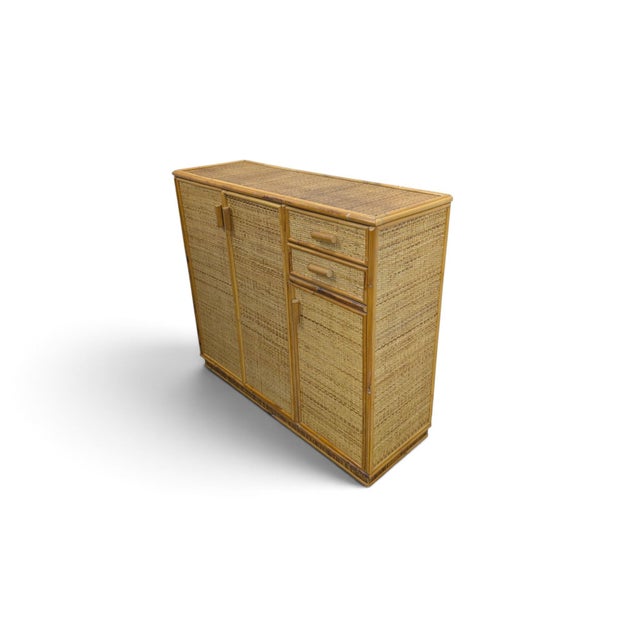 Wicker Cabinet with 3 Doors and 2 Drawers, 1970s For Sale - Image 3 of 12