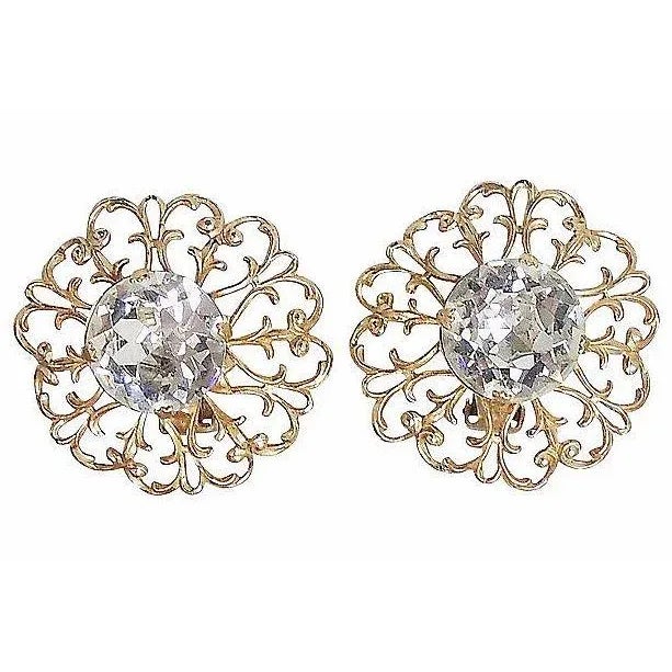 Napier Vintage 1950s Signed Napier Rhinestone Clip Earrings - 2 Pieces For Sale - Image 4 of 6
