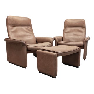 Lounge Chairs with Ottoman from de Sede, Switzerland, 1960s, Set of 3 For Sale